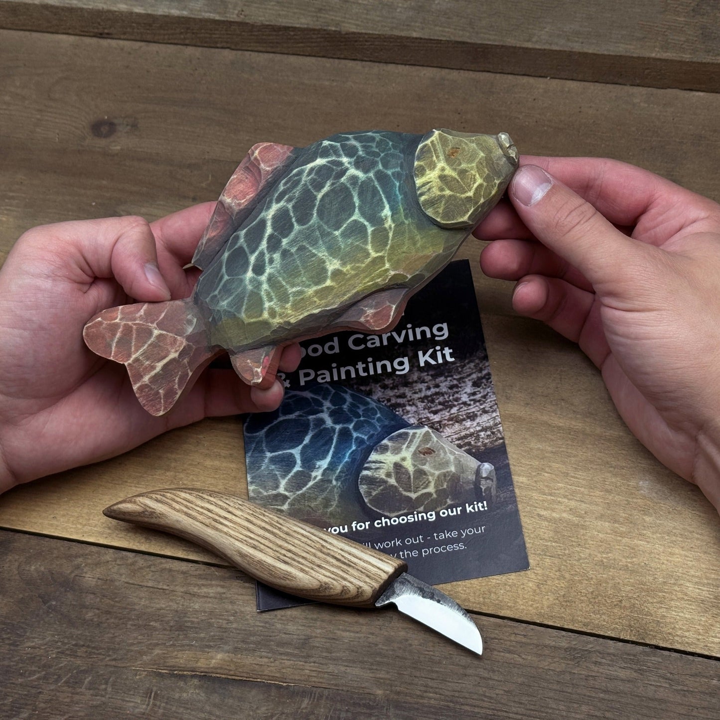 DIY Fish Wood Carving & Painting Kit – Beginner Whittling Set with Video Tutorial
