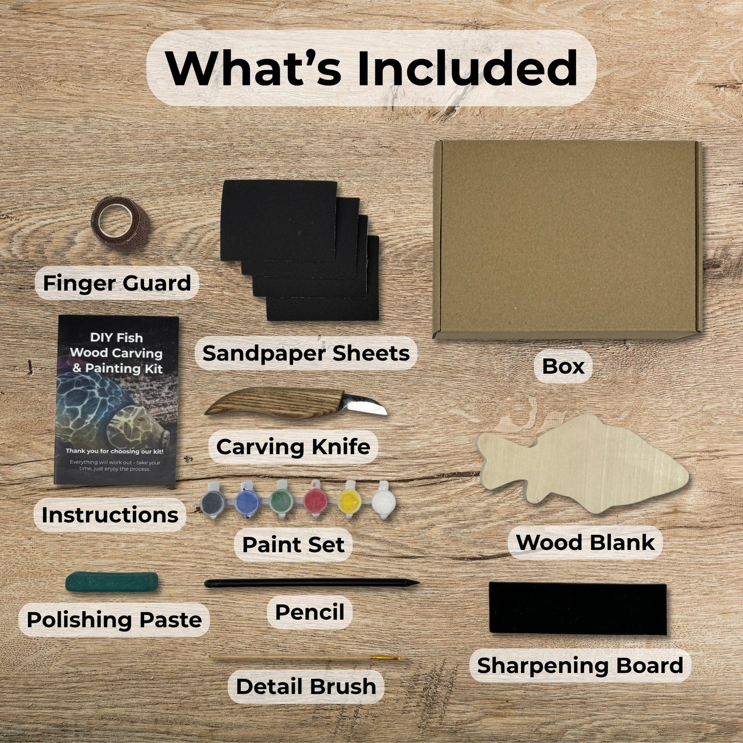 DIY Fish Wood Carving & Painting Kit – Beginner Whittling Set with Video Tutorial