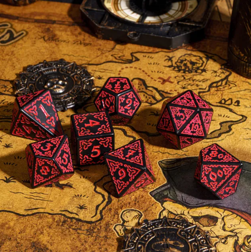 Celtic Knot Dice 7-Dice Set DND RPG Dice Druidic | White, Red, Orange, Yellow. Green, Blue