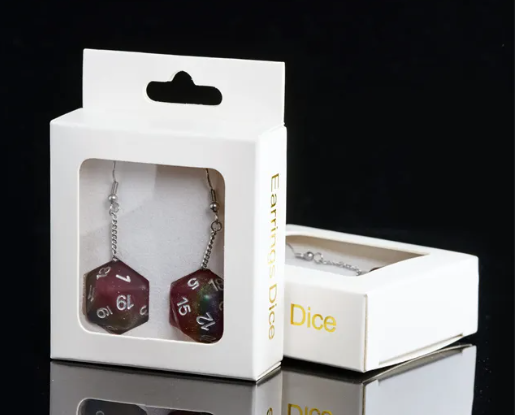 Rainbow Glitter Dice Earrings: D20 Dice Spinning Colors Nerdy RPG Jewelry
