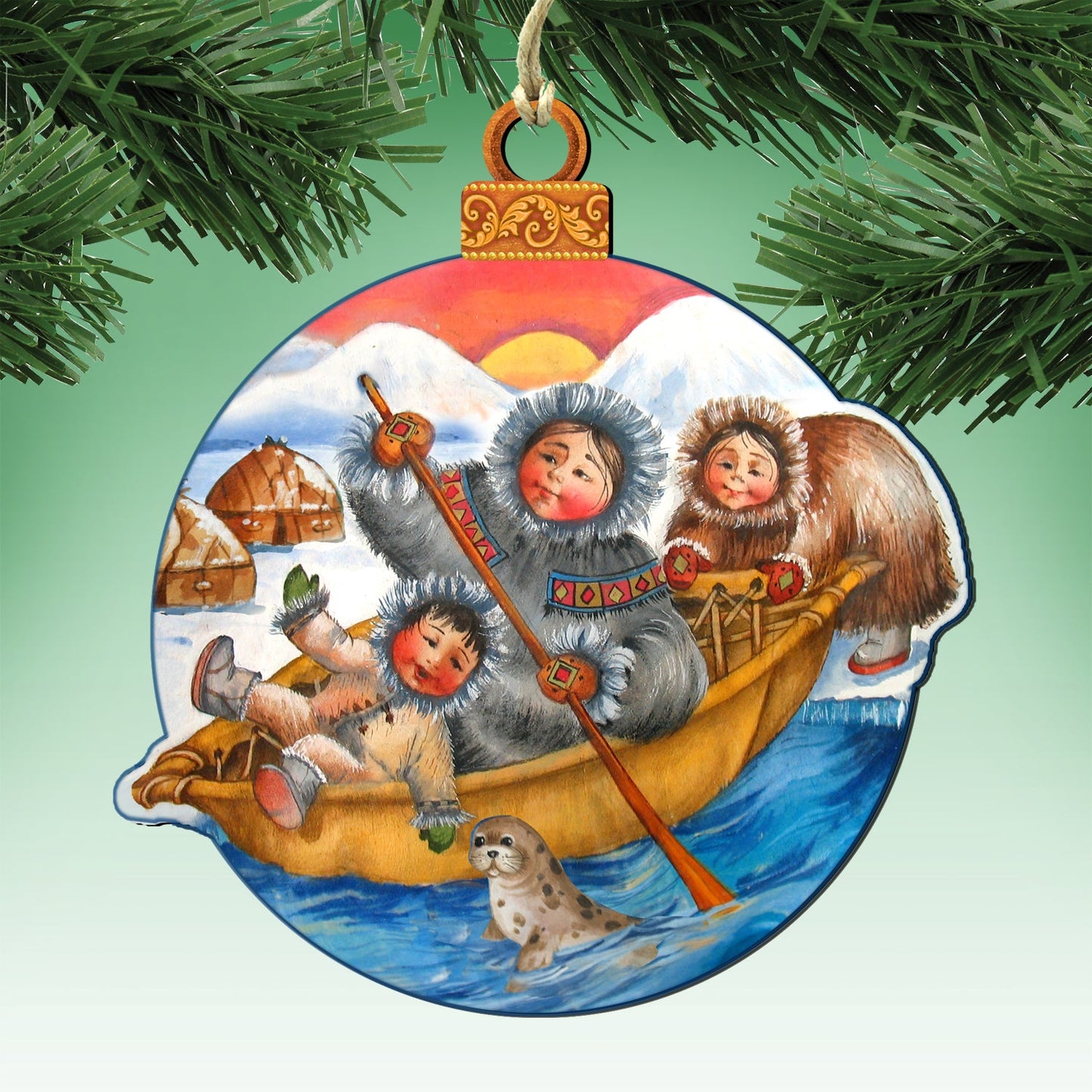 Christmas Journey Wooden Ornaments Set of 3 by G. DeBrekht - Christmas Santa Snowman Decor - 8100003S3