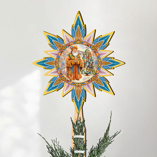 Italian-inspired Santa Tree Topper Wooden Decor by G. Debrekht  - Santa Snowman Decor - 89522