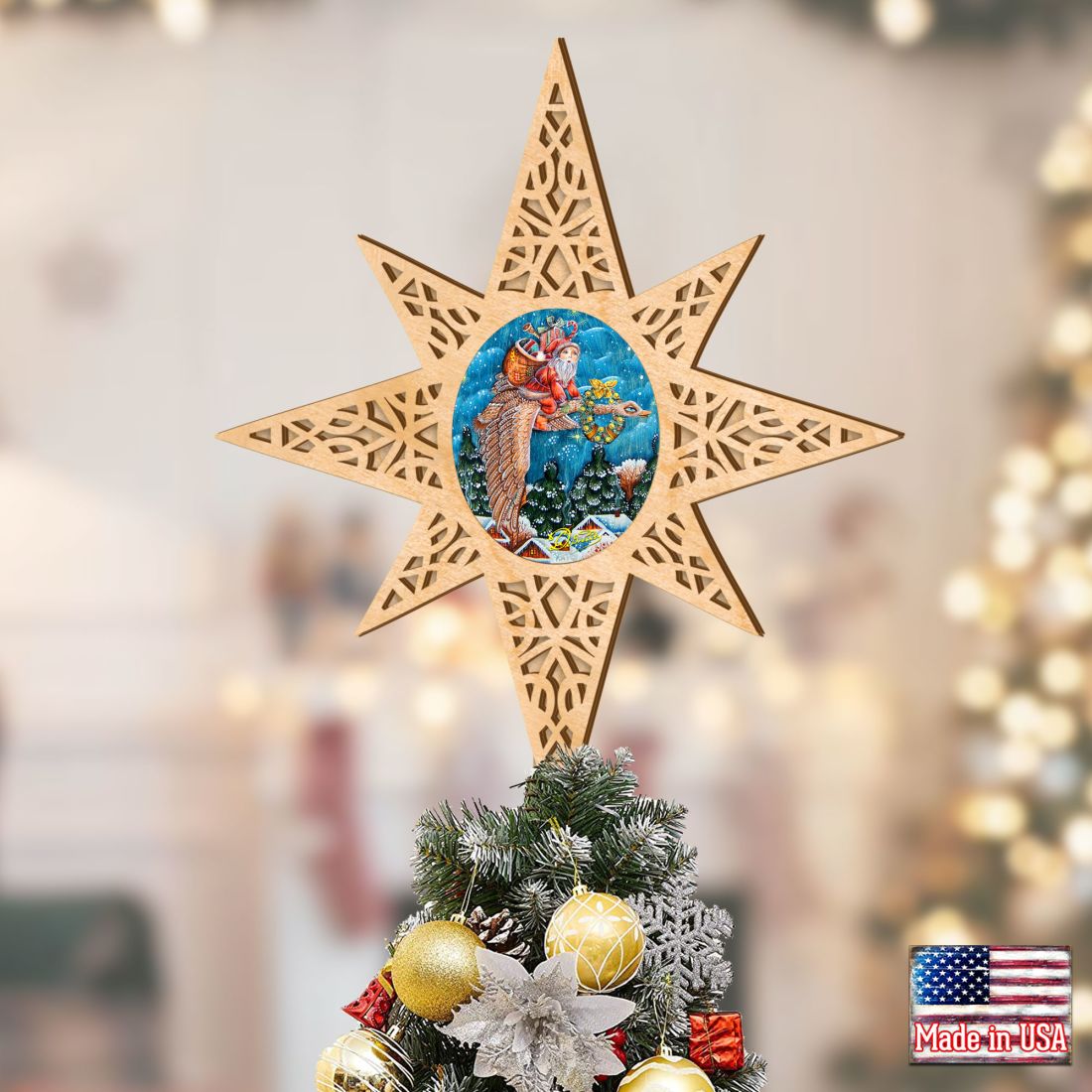 Santa On Goose Tree Topper by G.DeBrekht - Christmas Santa Snowman Decor - 89492