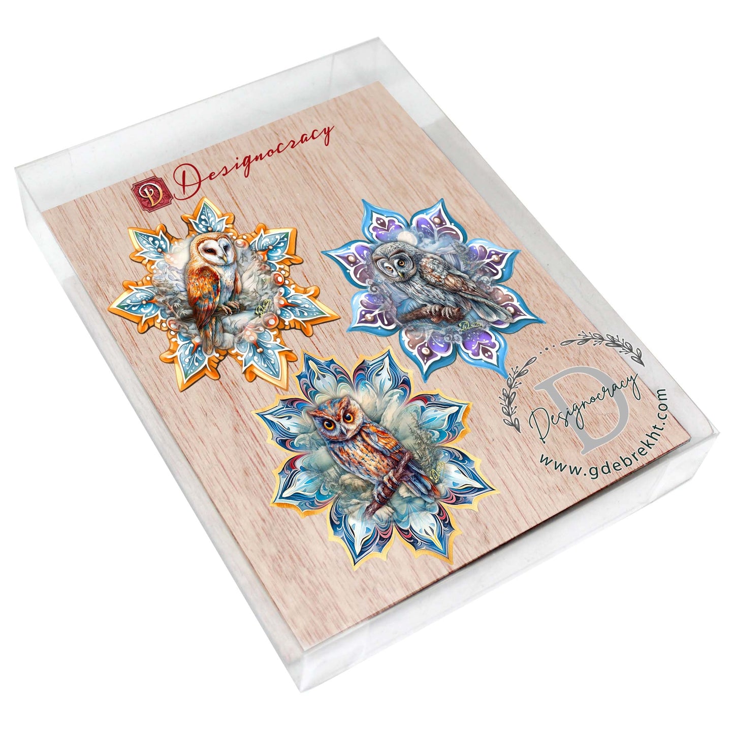 Owls Snowflake Eco Wood Ornaments Set of 3 by G. Debrekht - Nature Wildlife Decor - 8090152-S3