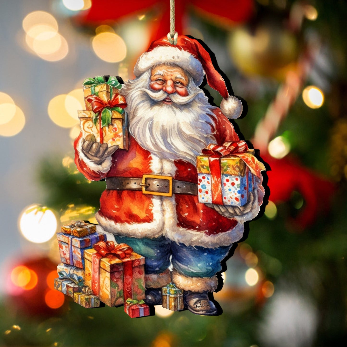 Merry Delivery Santa with Gifts Wooden Ornaments by G. Debrekht Christmas Santa Snowman Decor - 8611080-2