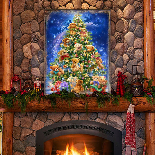 Teddy Bear Tree Wooden Wall Art by D. Gelsinger - Christmas Santa Snowman Decor - 95605B-1101