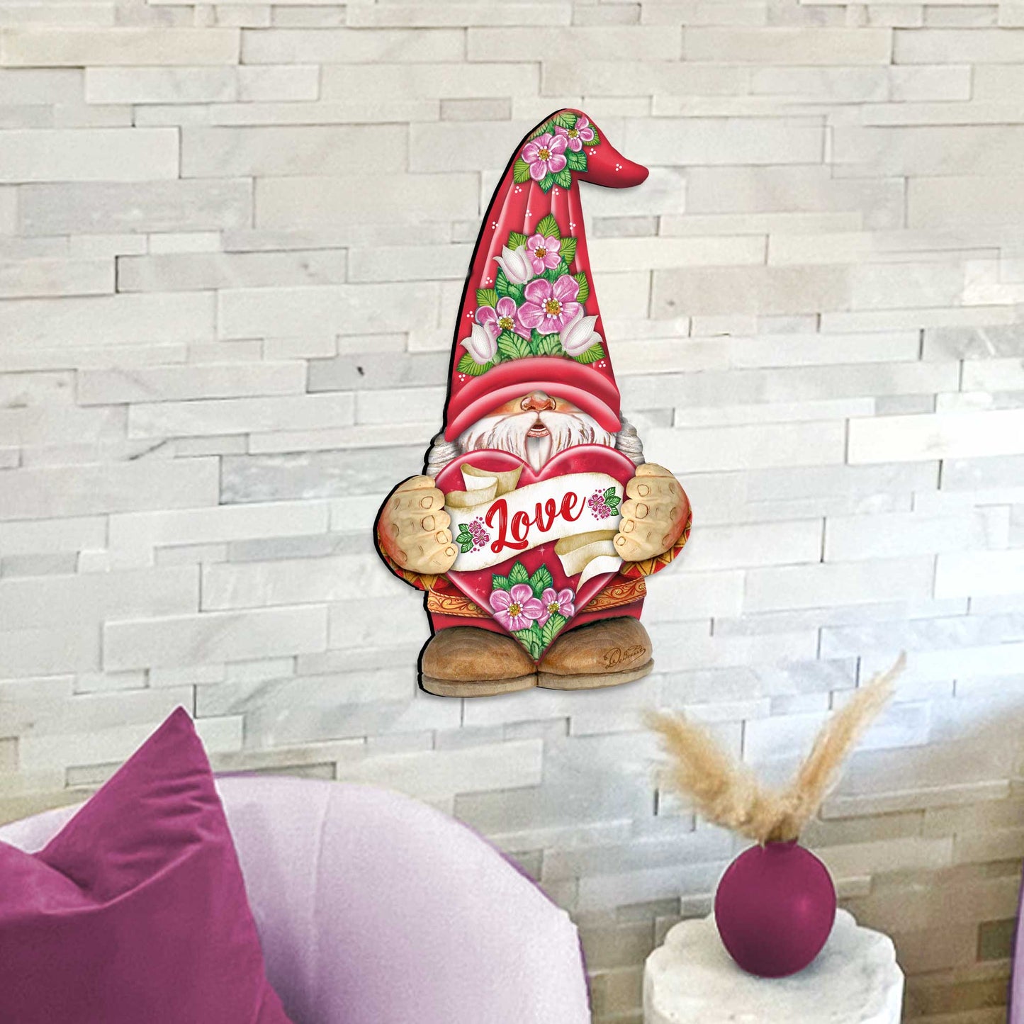 Love Gnome Wooden Door Hanger Wall Art by G. DeBrekht - Love Family Kids Decor - 8611018H