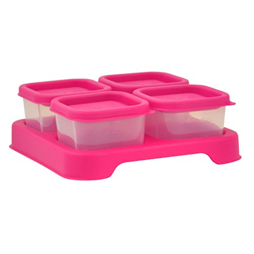 green sprouts Fresh Baby Food Unbreakable Cubes (2oz/4pk) Store, Carry, & Serve Homemade Baby Food Lid Provides Leak-Proof Seal, Made from Safer Plastic, Embossed with Measurements Pink
