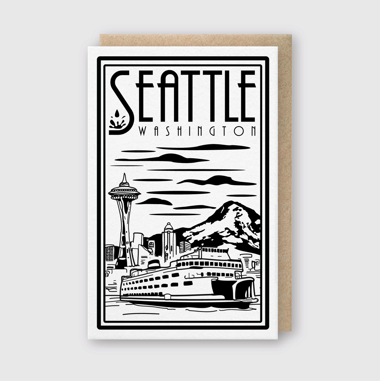 Seattle Ferry Lino Greeting Card