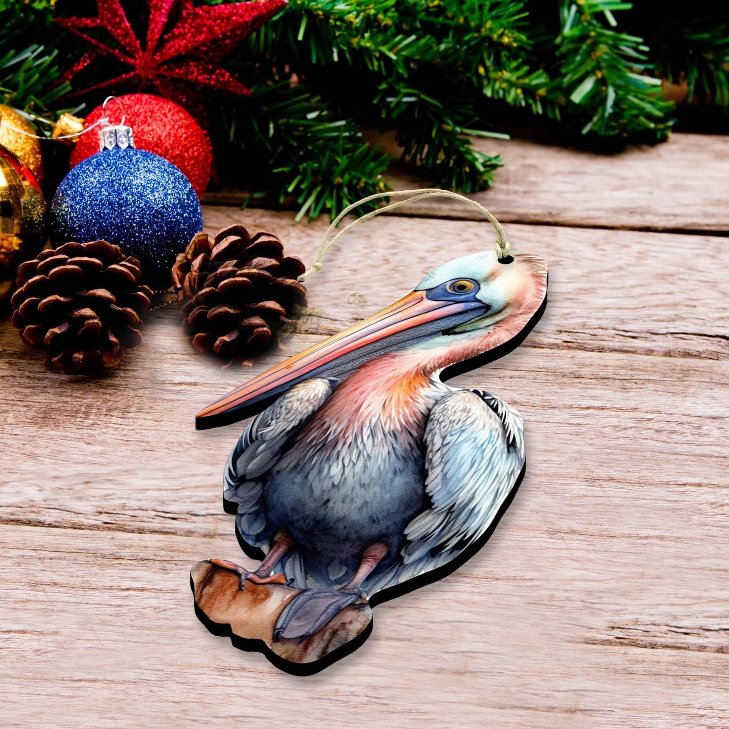 Pelicans Decorative Wooden Ornaments of 3 by G. Debrekht - Coastal Decor - 8091014-S3