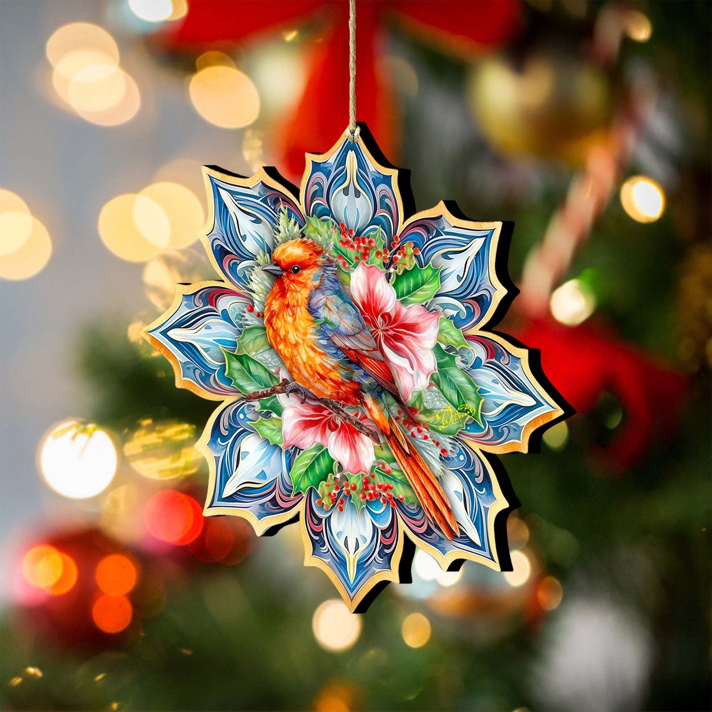 Forest Bird Snowflake Wooden Ornaments by G. Debrekht - Nature Wildlife Decor - 8688412