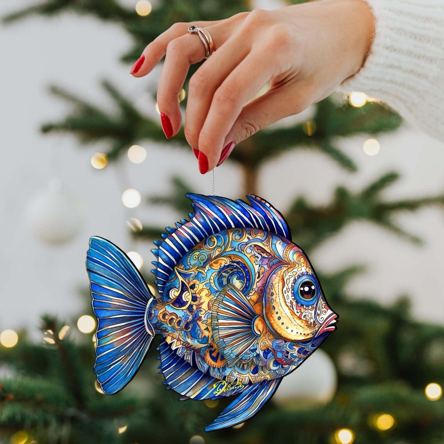 Holiday Coastal Ornaments - Turquoise Tide Fish Wooden Ornaments by G.Debrekht Coastal Holiday Decor - 8688305