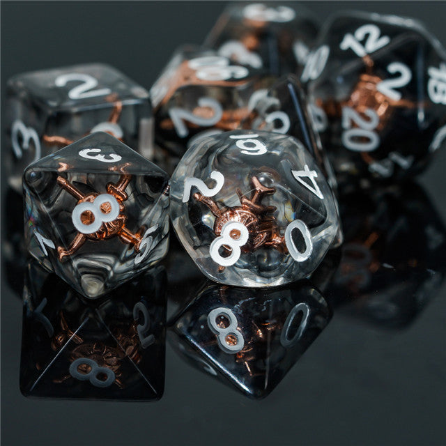 Fighter (Shield) Clear Dice w/ Golden Shield7-Dice Set Rpg
