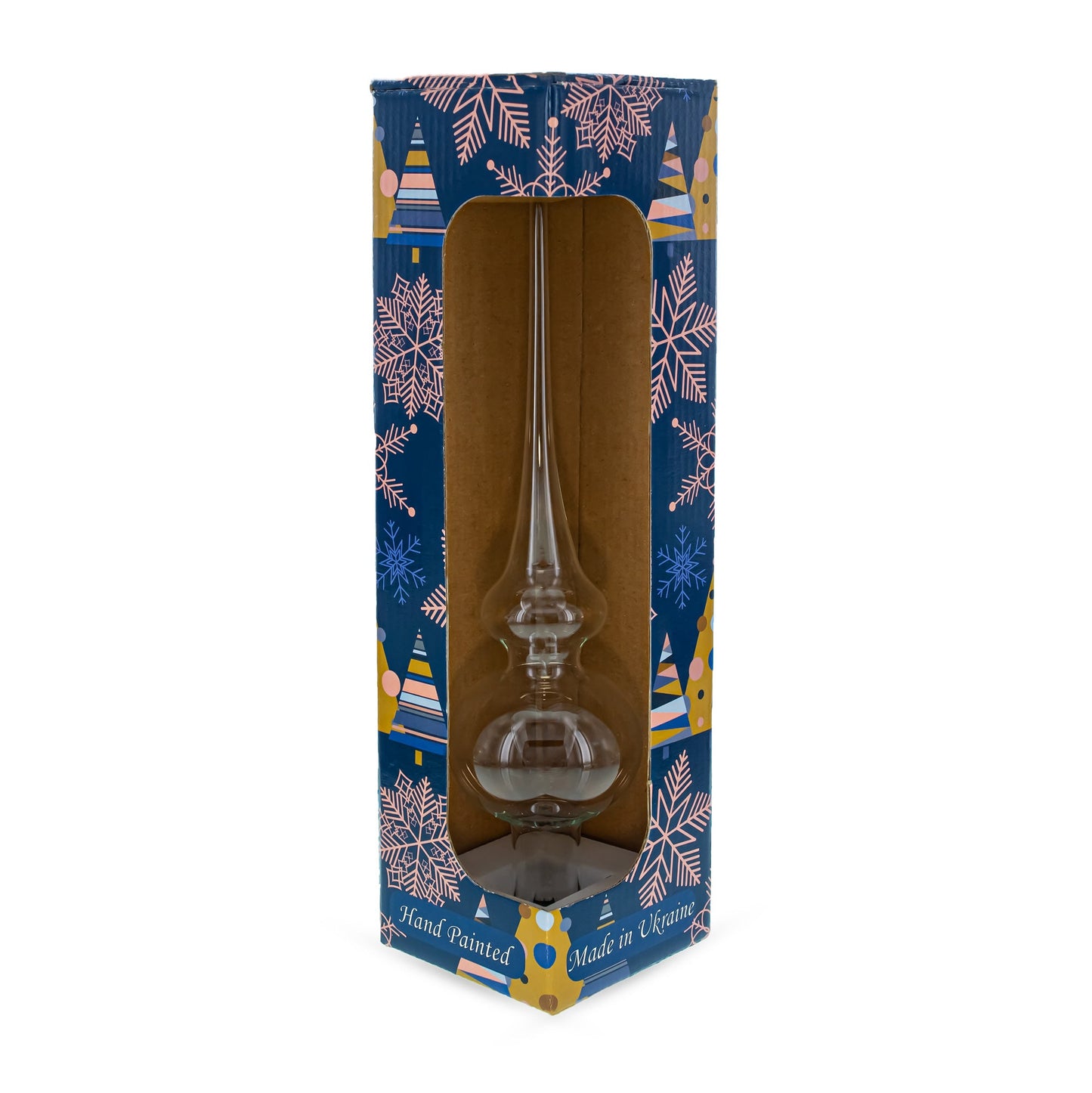 Diamond Stars on Blue and Gold Glass Christmas Tree Topper 11 Inches