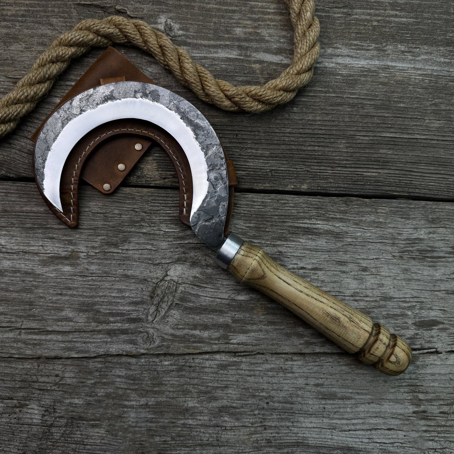 Hand-Forged Small Sickle – 9 cm (3.54 inches) Blade with Leather Belt Attachment