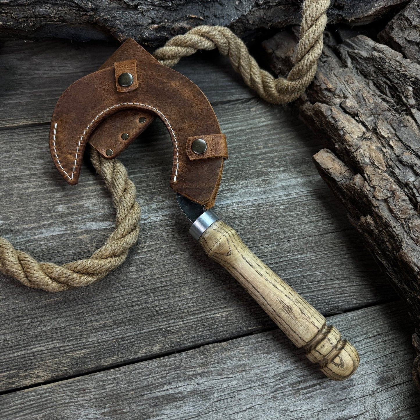 Hand-Forged Small Sickle – 9 cm (3.54 inches) Blade with Leather Belt Attachment
