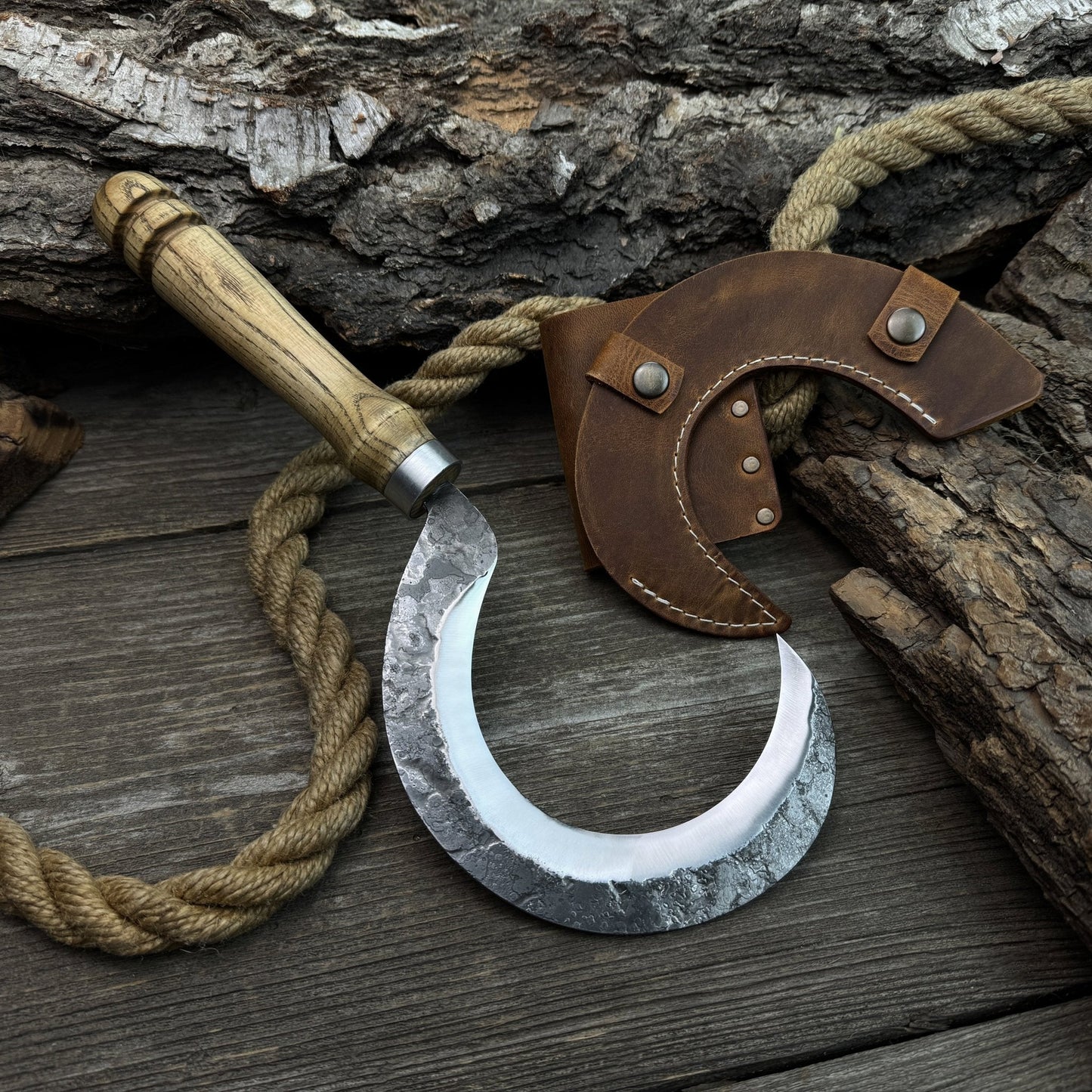 Hand-Forged Small Sickle – 9 cm (3.54 inches) Blade with Leather Belt Attachment