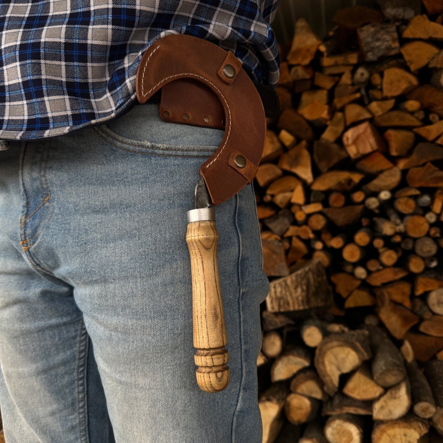 Hand-Forged Small Sickle – 9 cm (3.54 inches) Blade with Leather Belt Attachment