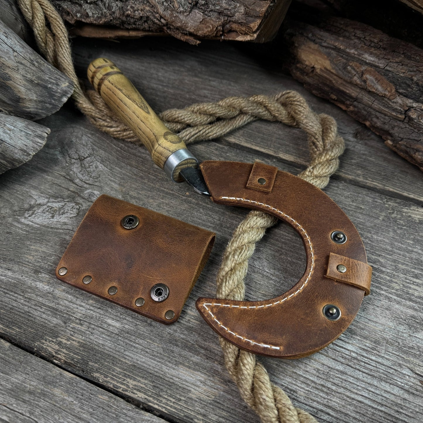 Hand-Forged Small Sickle – 9 cm (3.54 inches) Blade with Leather Belt Attachment