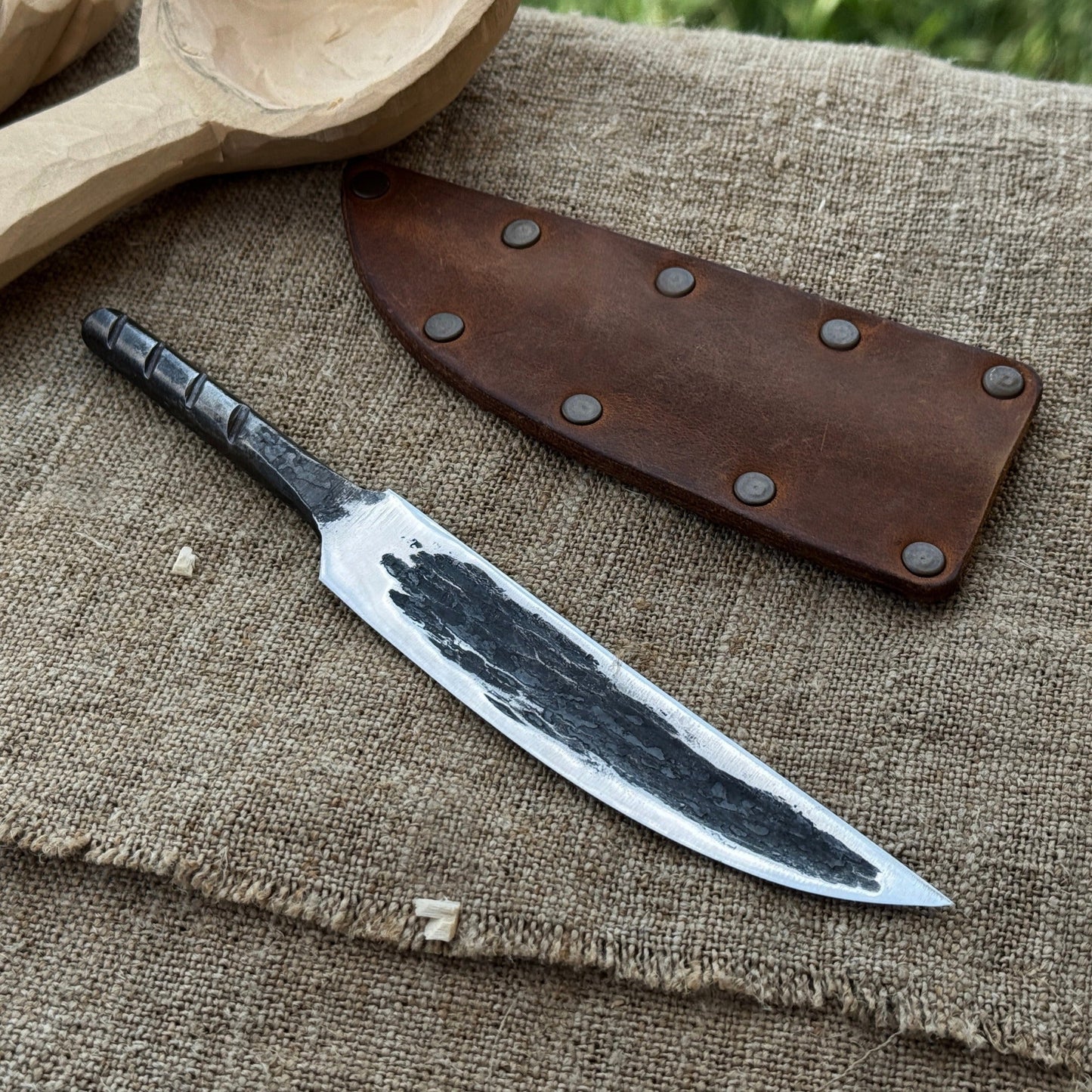 Hand-Forged Yakut Blade with Leather Sheath, 10 cm (3.93 inches)