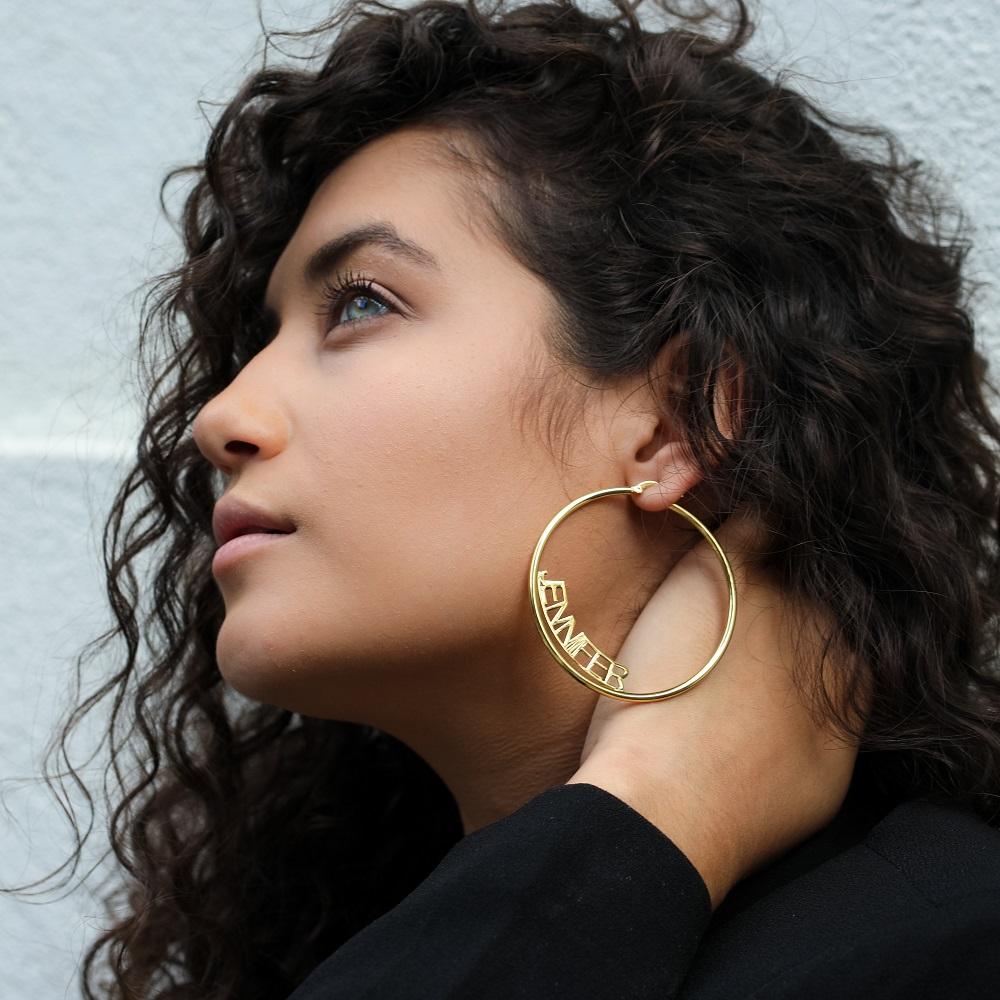 Block Name Hoop Earrings