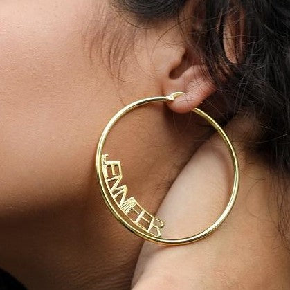 Block Name Hoop Earrings