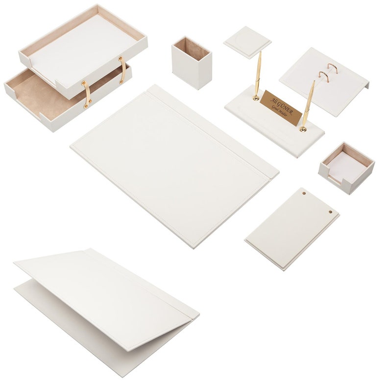 MOOG Leather Desk Set - Double Document Tray- White - 10 PCS