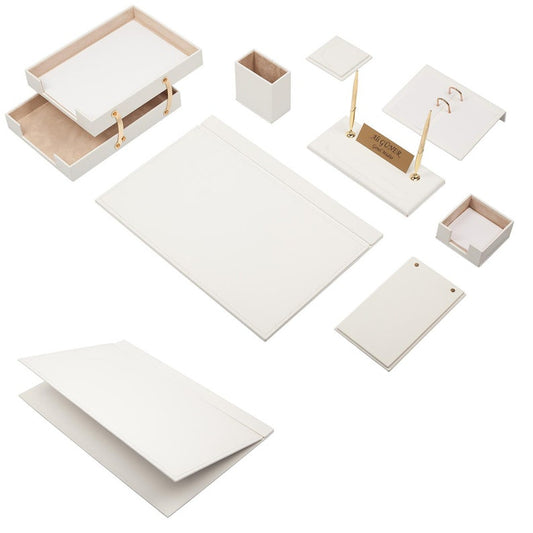 MOOG Leather Desk Set - Double Document Tray- White - 10 PCS
