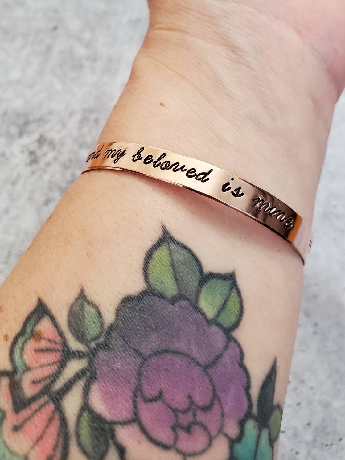 English and Hebrew I am my Beloved's and My Beloved is Mine Adjustable Cuff Bracelet