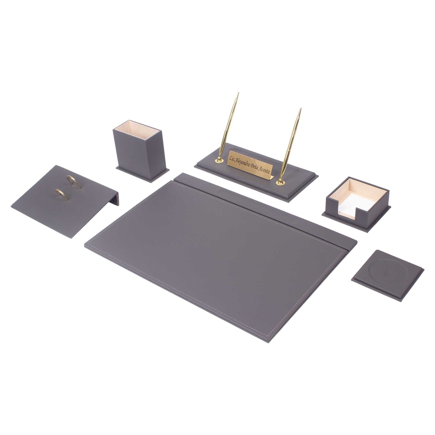 MOOG Leather Desk Set-8 Accessories - Green - 8 PCS