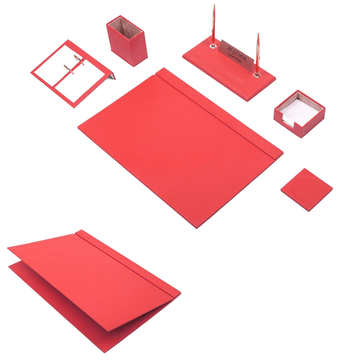 MOOG Leather Desk Set-8 Accessories - White - 8 PCS