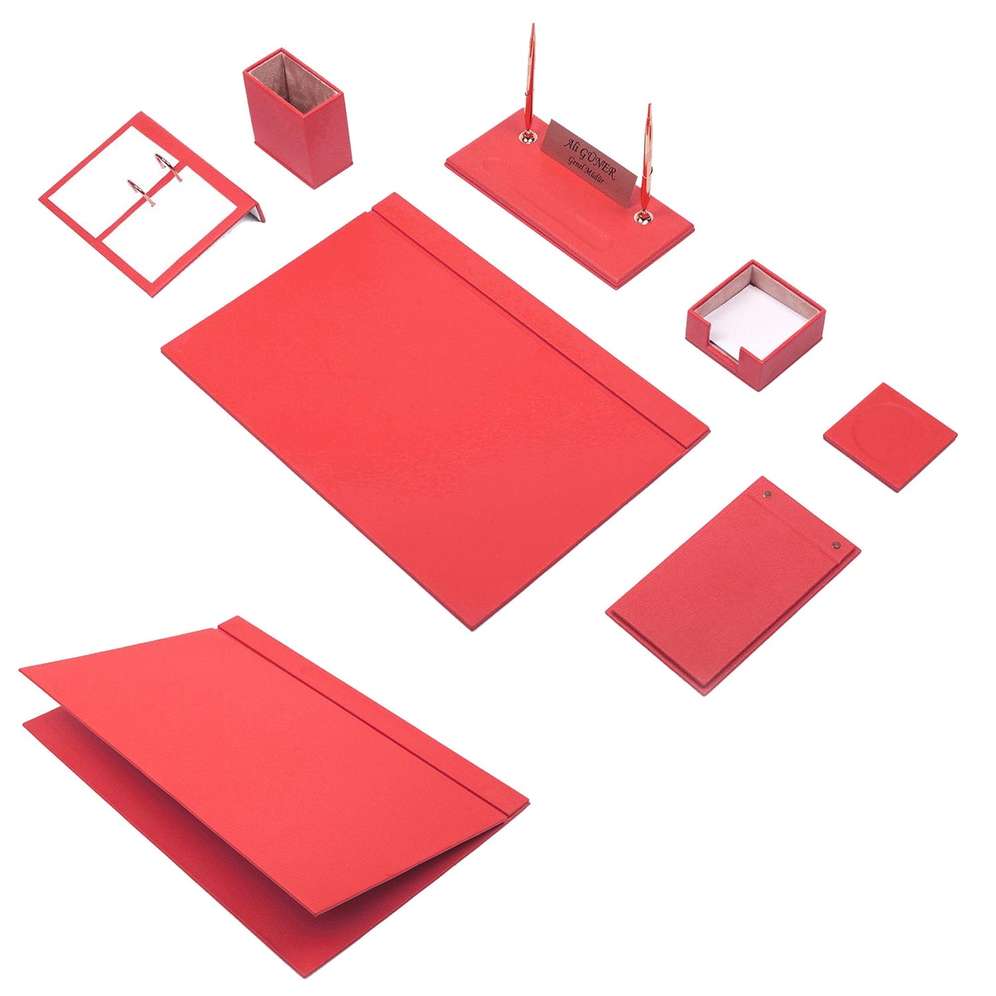 MOOG Leather Desk Set -Red - 9 PCS