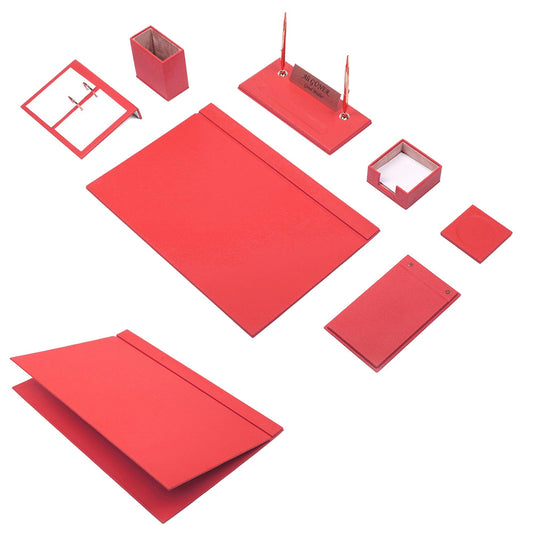 MOOG Leather Desk Set -Red - 9 PCS