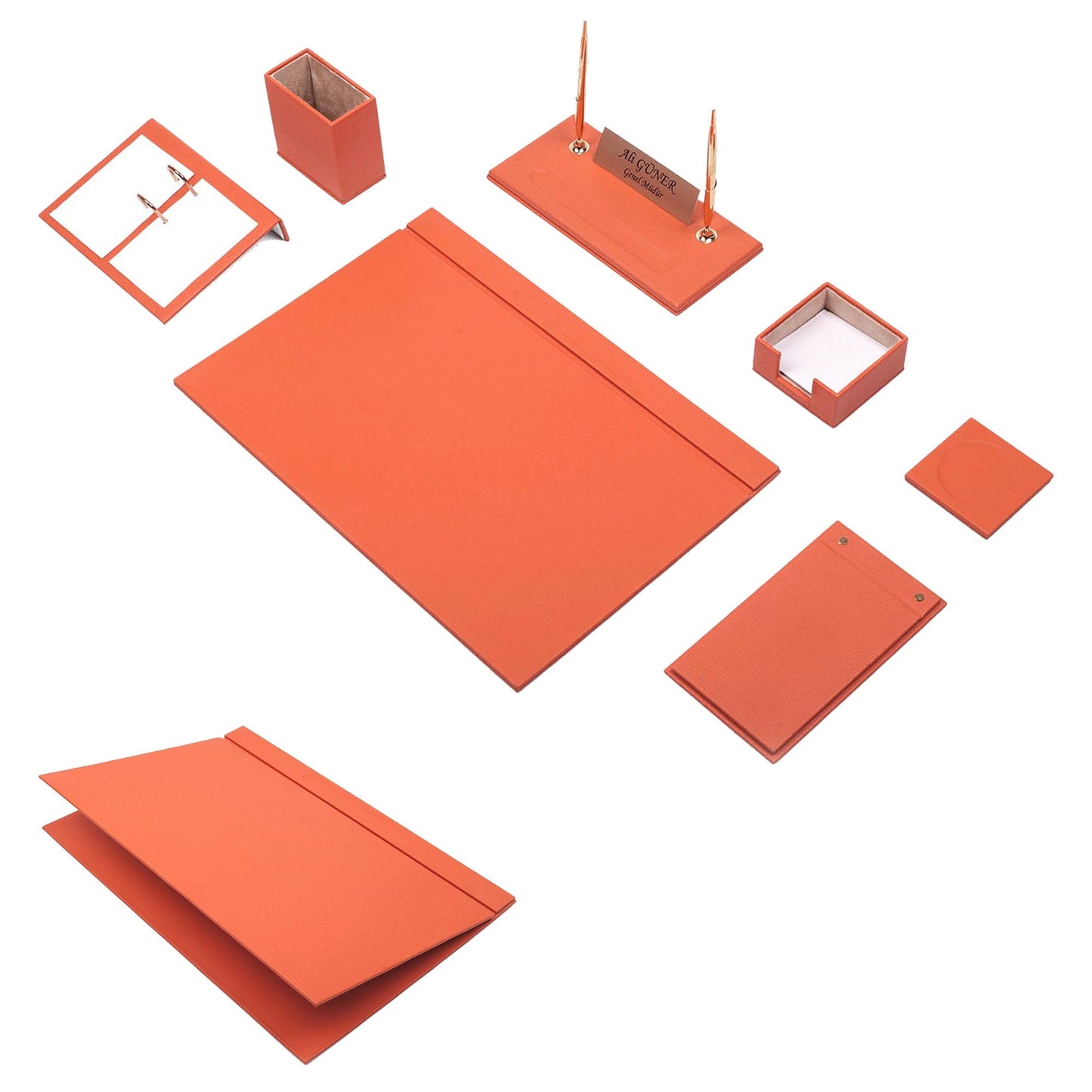 MOOG Leather Desk Set -Orange - 9 PCS