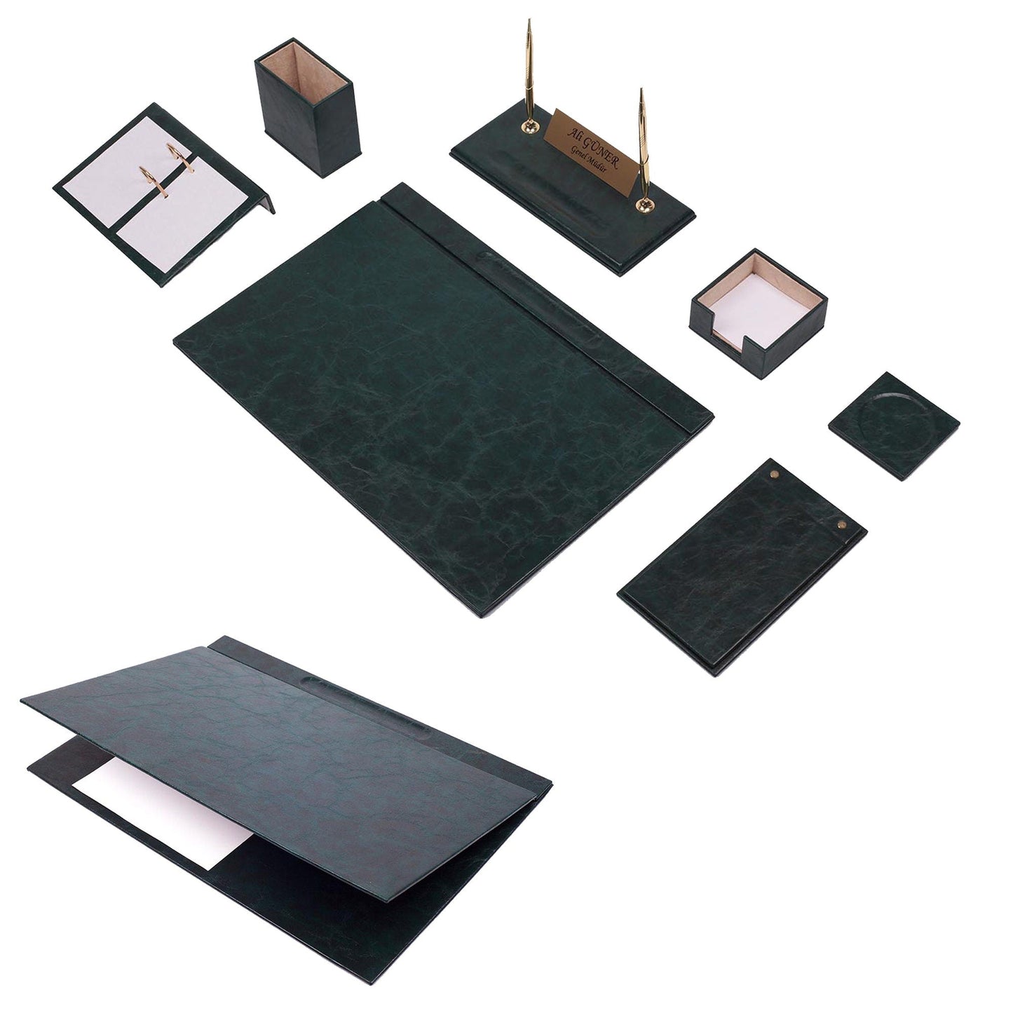 MOOG Leather Desk Set -Brown - 9 PCS