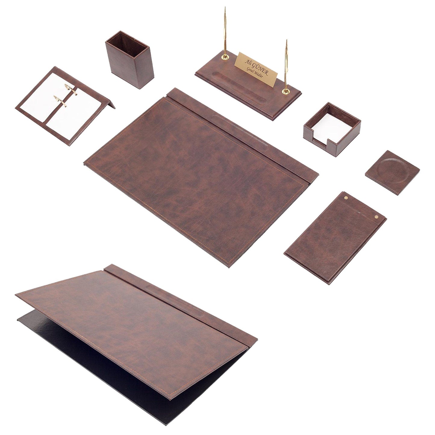 MOOG Leather Desk Set -Orange - 9 PCS