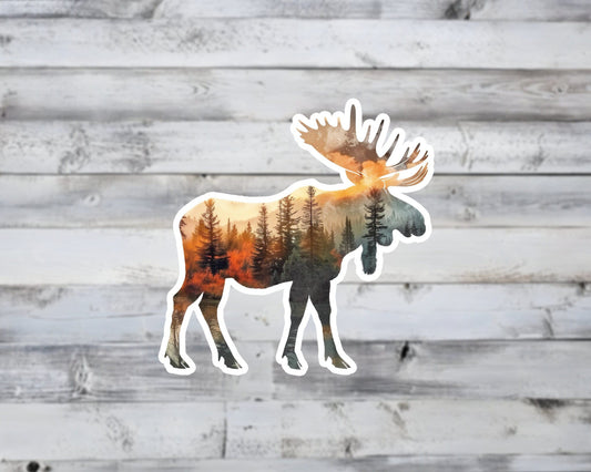 Moose and Forest Nature Double Exposure Vinyl Sticker