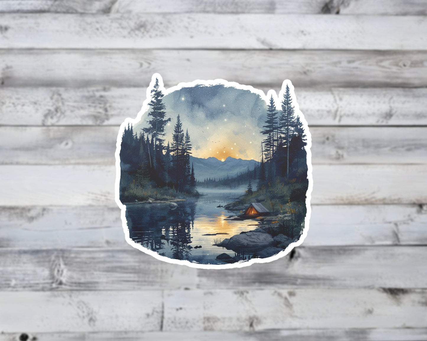 Watercolor Wilderness Camping Vinyl Sticker