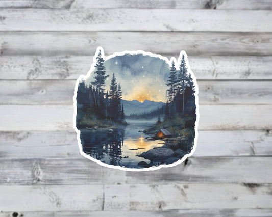 Watercolor Wilderness Camping Vinyl Sticker