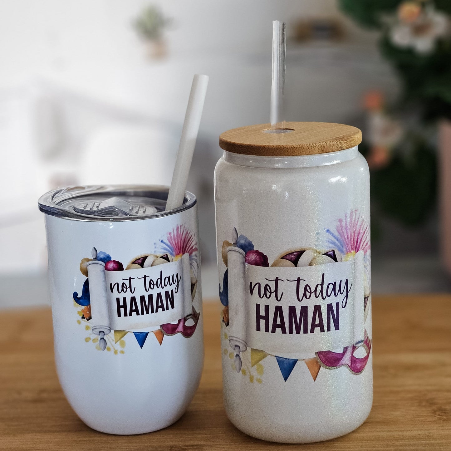Not Today Haman Funny Purim Wine Tumbler