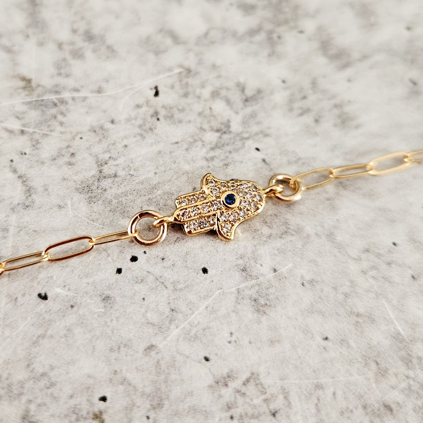 Dainty Gold or Silver Crystal Hamsa Evil Eye Bracelet