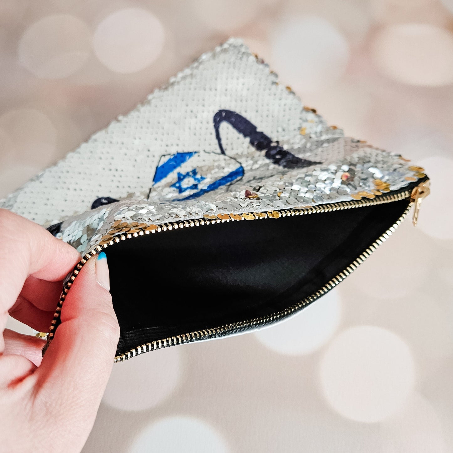 Love Israel Heart Flag Sequined Flip Pouch