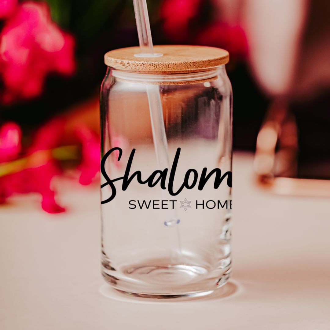 Shalom Sweet Home Printed Glass Can Cup