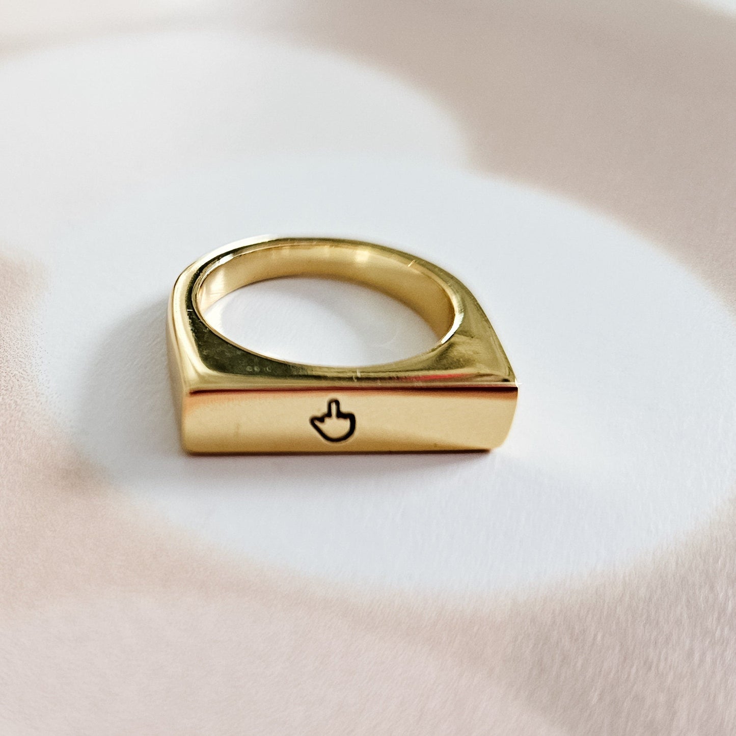 Middle Finger Gold or Silver Flat Top Ring