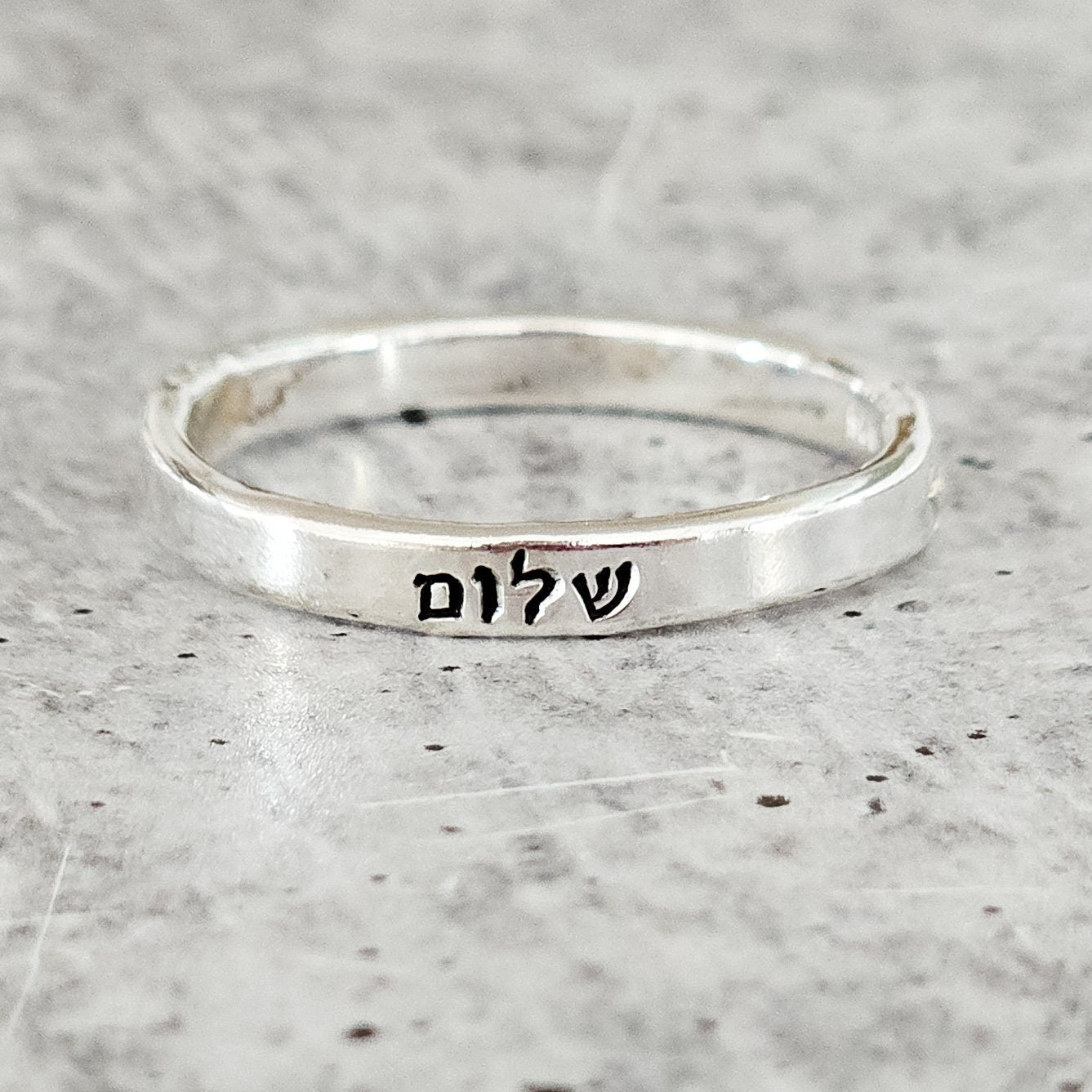 Shalom Sterling Silver Band Ring In English or Hebrew