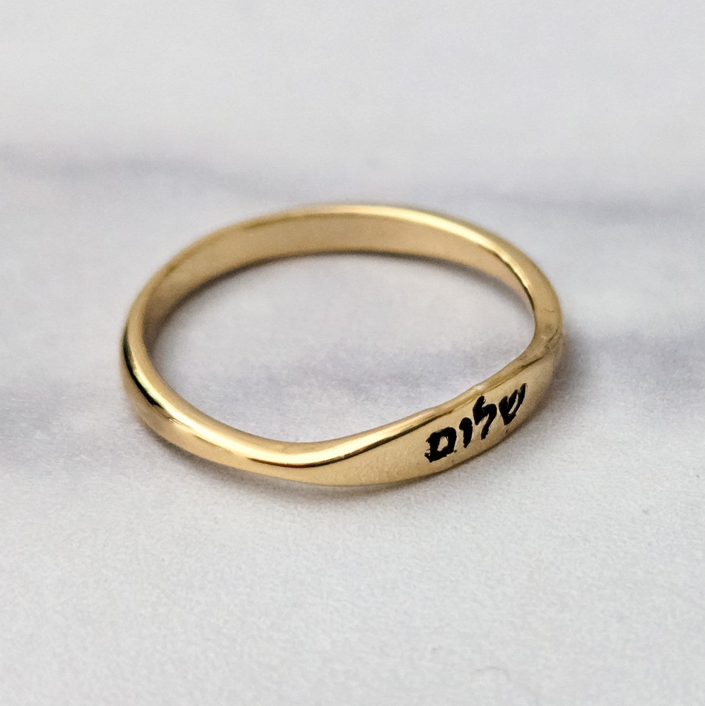 Shalom Dainty Gold Plated or Sterling Silver Band Ring