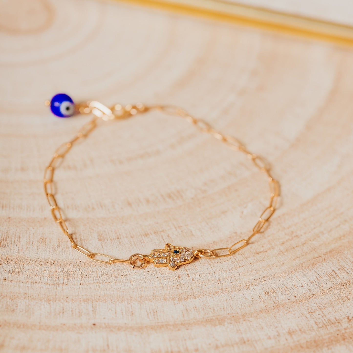 Am Yisrael Chai Dainty Silver ID Bracelet with Evil Eye