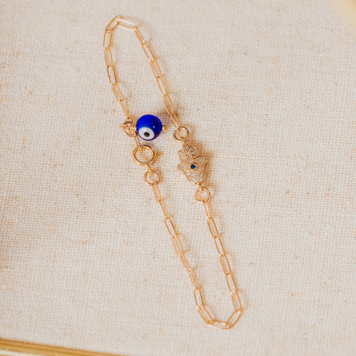 Dainty Gold or Silver Crystal Hamsa Evil Eye Bracelet