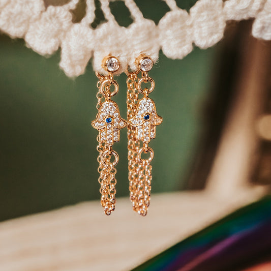Hamsa Dangle Stud Earrings - Gold or Silver