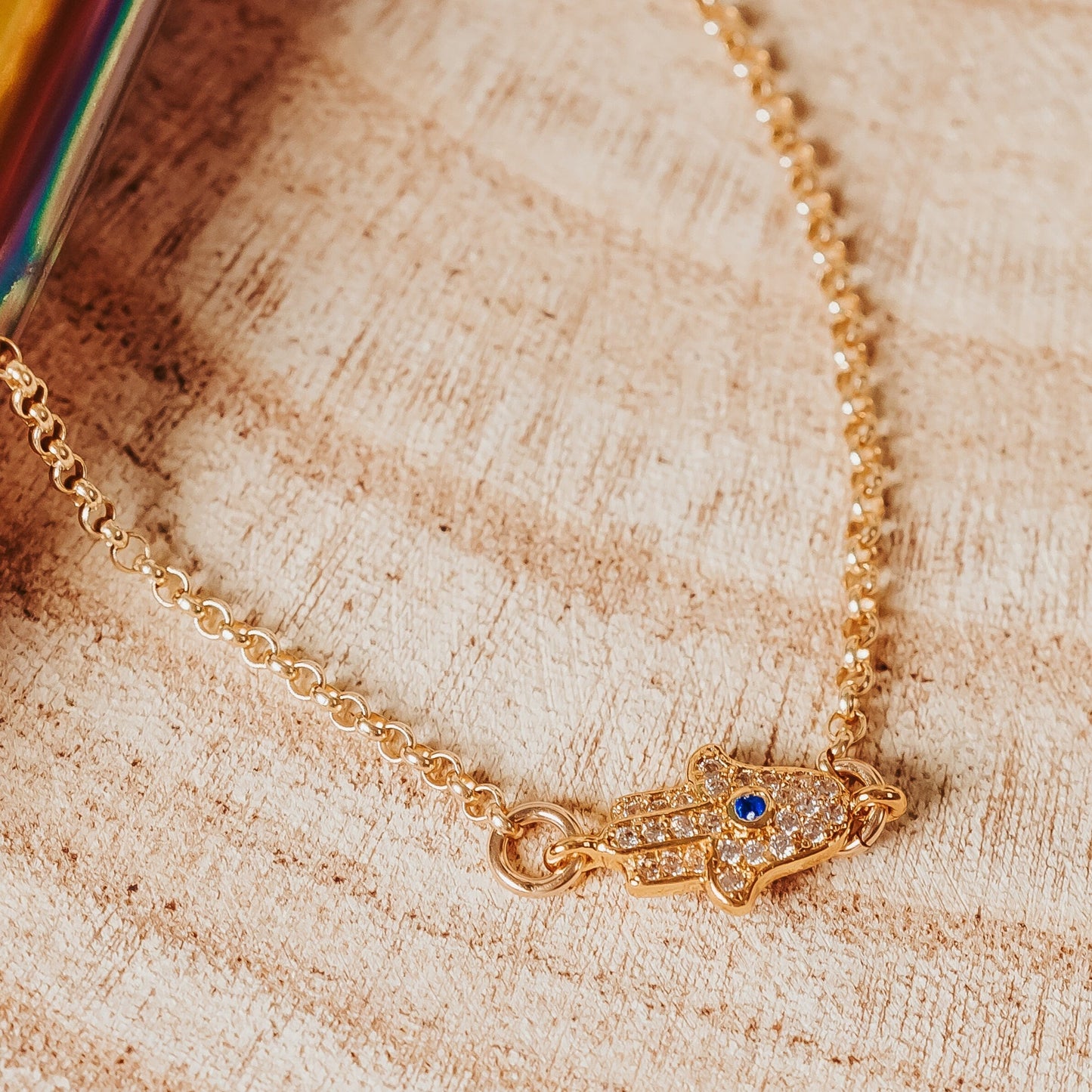 Dainty Gold or Silver Crystal Hamsa Necklace